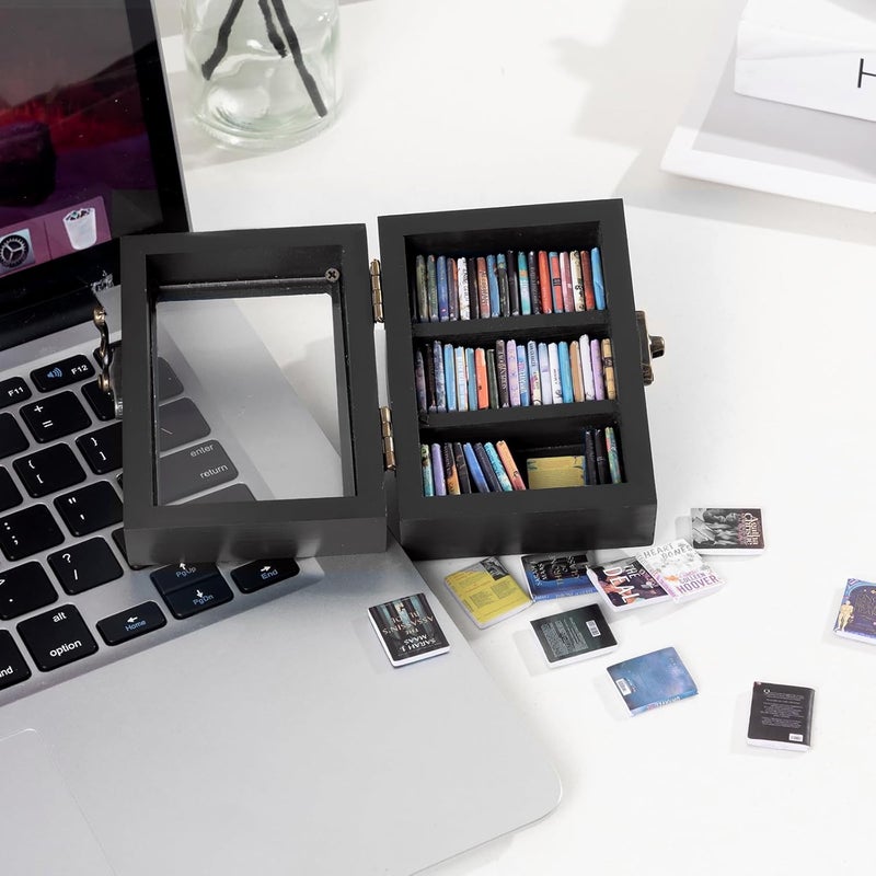 TABTAG Anxiety Bookshelf Mini Book Micro Display Stand a Miniature Library Equipped with 60 Mini - Books is an Ideal Decorative Gift for Book Enthusiasts (Black) - Image 2